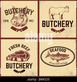 Fish posters set for seafood or fish food market. Vector brochure