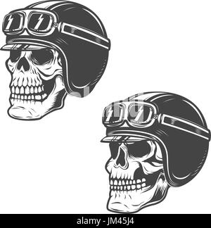Set of racer skulls isolated on white background. Design elements for ...