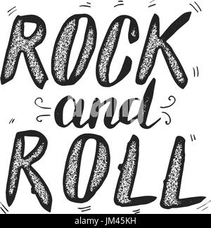 Rock and roll. Hand drawn lettering phrase isolated on white background. Design element for poster, t-shirt. Vector illustration Stock Vector