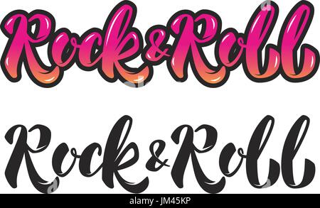 rock and roll. hand lettering phrase. Design element for poster, greeting card. Vector illustration. Stock Vector