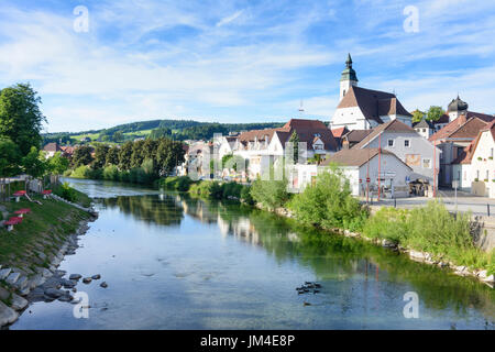 river Erlauf, Old Town, church, Scheibbs, Mostviertel, Niederösterreich, Lower Austria, Austria Stock Photo