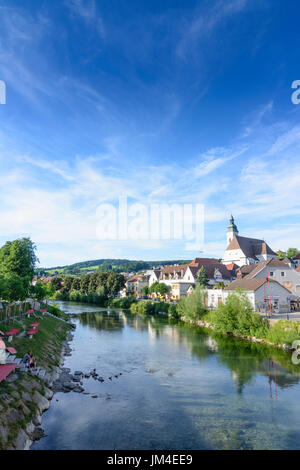 river Erlauf, Old Town, church, Scheibbs, Mostviertel, Niederösterreich, Lower Austria, Austria Stock Photo