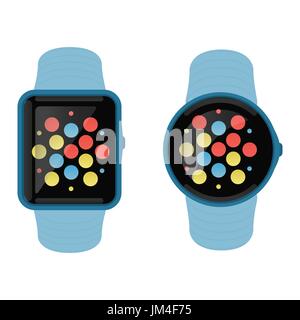 Square and round smartwatches with empty icons for insert text or drawings Stock Vector