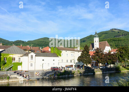 river Erlauf, Old Town, church, Scheibbs, Mostviertel, Niederösterreich, Lower Austria, Austria Stock Photo