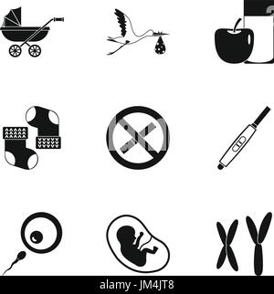 Pregnancy icons set, simple style Stock Vector