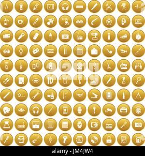 100 portable icons set gold Stock Vector
