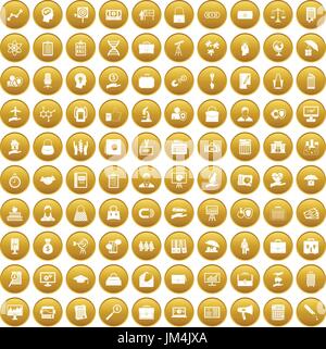 100 portfolio icons set gold Stock Vector