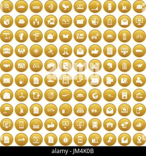 100 post and mail icons set gold Stock Vector