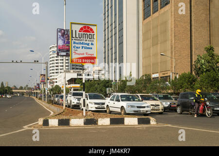 Vehicles And Drivers Waiting In Traffic On University Way, Nairobi City, Kenya Stock Photo