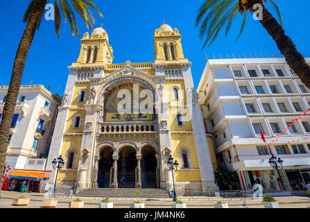 View of cathedral St. Vincent de Paul in Tunis. Tunisia, North Africa Stock Photo