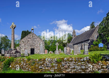 Balquhidder old and new parish church and kirkyard, final resting place of Rob Roy MacGregor, Stirling, Scotland, UK Stock Photo