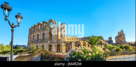 Panoramic view of ancient roman amphitheater in El Djem. Mahdia governorate, Tunisia, North Africa Stock Photo