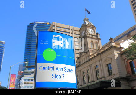 City bus stop in front of Central train station in Brisbane Australia. Stock Photo