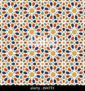 Traditional muslim ceramic mosaic tile seamless pattern with entwined abstract geometric shape decoration. EPS10 vector. Stock Vector