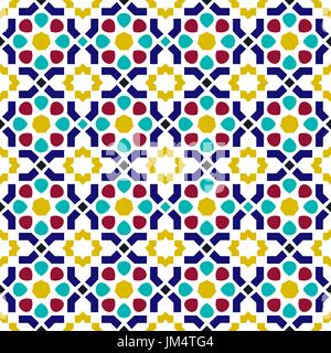 Classic arab ceramic mosaic tile seamless pattern with abstract geometric shape decoration based on traditional oriental Moorish patterns.  EPS10 vect Stock Vector