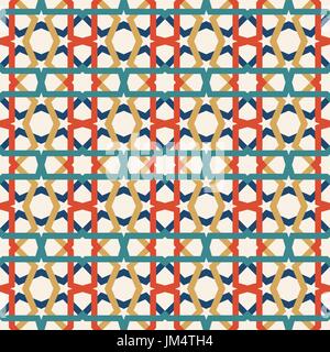 Classic ceramic mosaic tile seamless pattern with abstract geometric shape decoration. Entwined modern tiled pattern based on traditional oriental Moo Stock Vector