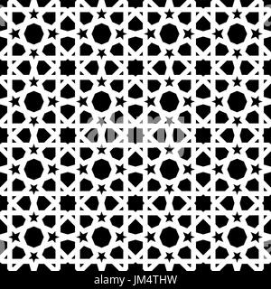 Vintage ceramic mosaic tile seamless pattern with abstract black and white geometric shape decoration. Entwined tiled pattern based on traditional ori Stock Vector