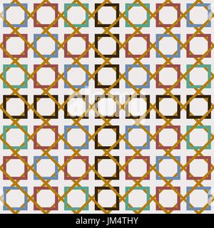 Tiled geometric pattern inspired by classic Arabic mosaic tile. Entwined modern seamless pattern based on traditional oriental Moorish patterns. Eps 1 Stock Vector