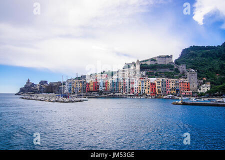 Panorama views of Porto Venere a colorful town on the Ligurian coast of Italy Stock Photo