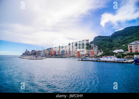 Panorama views of Porto Venere a colorful town on the Ligurian coast of Italy Stock Photo