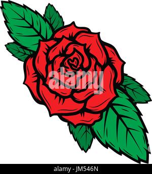 old school tattoo style roses isolated on white background. Design elements for poster, postcard, t-shirt. Vector illustration Stock Vector