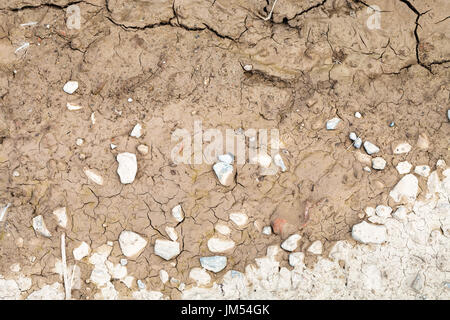 cracked bottom of dried puddle on country road Stock Photo