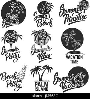 Set Of Summer Emblems With Palm Trees. Design Elements For Logo, Label 