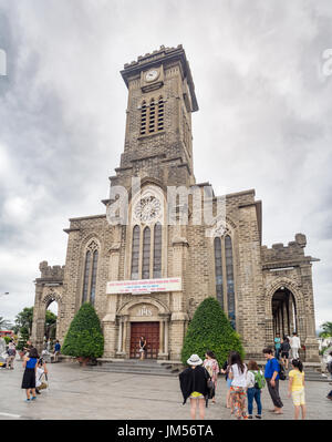 Nha Trang City, South Vietnam, January 2017- [ Nha Tho Nui cathedral, local church with people coming to the mass ] Stock Photo