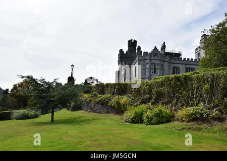 View from the garden to the Kylemore Abbey in Connemara, County Galway, Ireland Stock Photo
