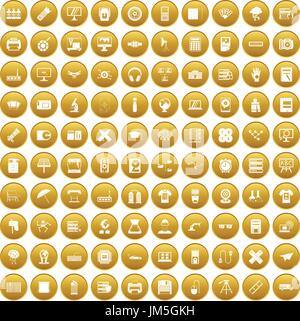 100 printer icons set gold Stock Vector