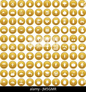 100 productiveness icons set gold Stock Vector