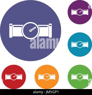 Instrument measures the pressure in the pipe icons set Stock Vector