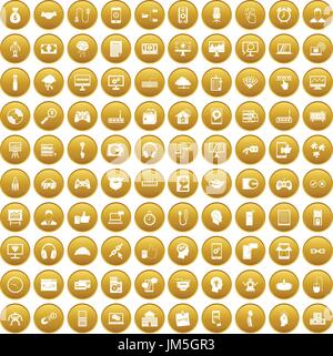 100 programmer icons set gold Stock Vector