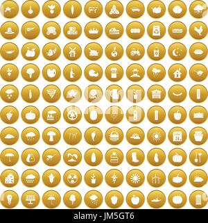 100 pumpkin icons set gold Stock Vector