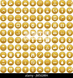 100 rafting icons set gold Stock Vector