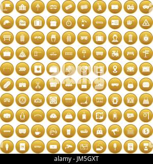 100 railway icons set gold Stock Vector