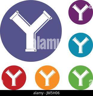 Joint pipe in form Y letter icons set Stock Vector