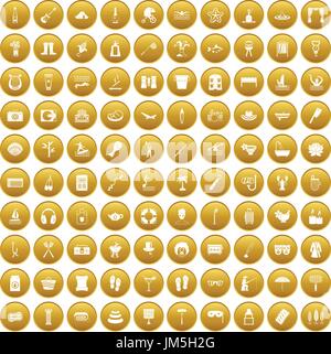 100 recreation icons set gold Stock Vector