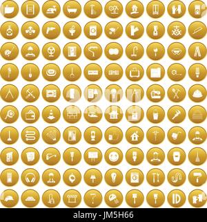 100 renovation icons set gold Stock Vector