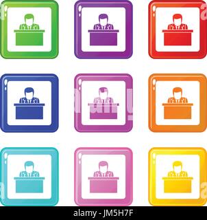 Orator speaking from tribune set 9 Stock Vector