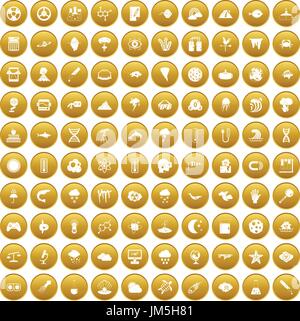 100 research icons set gold Stock Vector