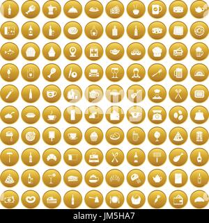 100 restaurant icons set gold Stock Vector