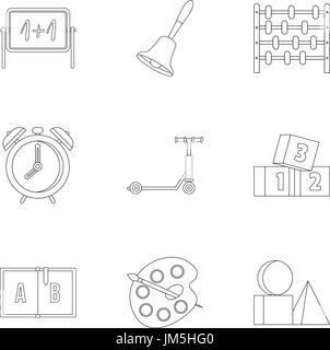 Kindergarten icons set, outline style Stock Vector