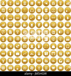 100 sales icons set gold Stock Vector