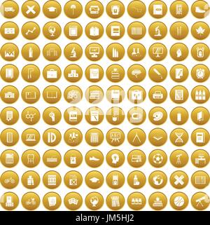 100 school icons set gold Stock Vector