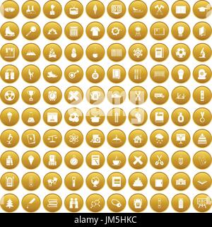 100 school years icons set gold Stock Vector