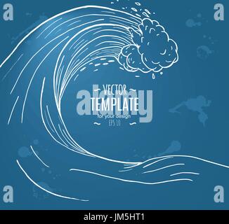 Great wave in a vintage retro hand drawn style Stock Vector