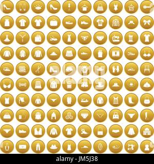 100 sewing icons set gold Stock Vector