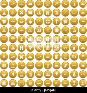 100 shipping icons set gold Stock Vector