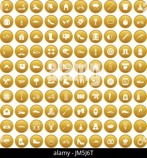 100 shoe icons set gold Stock Vector